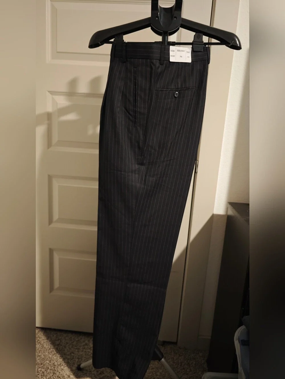 NWT Eddie Domani Men's Black Pinstripe Suit Unhemmed Trousers Size 40S / 34W